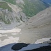Gesperrtes Gebiet unten im Tal wegen der Steinschlaggefahr 