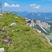 Am Rand Gipfelkreuz Krenspitz und Vermessungsstein
