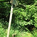Il malconcio cartello indicante la discesa per le cascate.