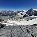 Gipfelpanorama von La Luette nach E: über dem gutmütigen Glacier de la Luette (Abstiegsroute) von rechts nochmals u.a. Mont Blanc de Cheilon, Pigne d'Arolla, Dent d'Hérens, Matterhorn, Dent Blanche und Weisshorn