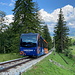 Standseilbahn Gubałówka - Der Betrieb der 1.200 mm-Bahn erfolgt durch PKL (Polskie Koleje Linowe, Polnische Seilbahnen). Die 1.298 m lange Strecke führt von 823 m auf 1.122 m, wurde 1938 eröffnet und 2001 modernisiert. Hier fährt Wagen 1 talwärts. Rechts ist der Wanderweg zu erahnen.