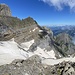 Rückblick auf die beiden Bänder vom Höchtor herkommend. Ich nehme heute das obere Band, wo fast kein Schnee mehr liegt