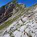 Über schotterübersäte Platten hinauf in grasiges, besseres Gelände. Weiter oben wird der Weg wieder besser, und der letzte Steilaufschwung zum Westgipfel der Gartnerwand ist wieder leichter als er aussieht.