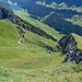 Tiefblick zur Alp Bogarten, etwas weiter unten ist der Anfang vom Jägersteig