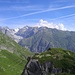 Hier kann ich am Vortag bestiegene Gipfel sehen: Setzehorn, Täschehorn, Risihorn.