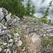 Erste etwas anspruchsvollere Stelle im Wechsel zur SW-Flanke des Grates. Die Eisenstifte waren extrem rutschig.