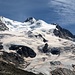 Zoom zur Dufourspitze, wo man schön die beiden Firnaufschwünge erkennt.