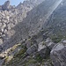 Blick von Westen auf den Hauptgipfel des Laliderer Falk im oberen Teil der Tour