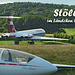 Postkarte aus Stölln mit der Iljuschin Il-62 «Lady Agnes» vor dem Weinberg sowie einem Segelflugzeug auf dem ältesten Flugplatz der Welt.