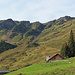 Alp Lauibode, dahinter sieht man den anspruchsvolleren Karren- Alpweg hinauf zur Alp Sässli (1917 m)<br />