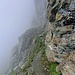 Der Serpentinenweg führt nun zur Felswand hinauf, und dort nach links. Es folgen ein paar erste noch ungesicherte Meter...