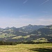 über die Wiese aufwärts mit Blick zu den Chiemgauer Alpen
