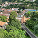 Unterwegs in Freiburg (Fribourg) - Blick auf die Abtsche Ausweiche in der Mitte der Seilbahnstrecke.