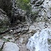Schlüsselstelle in der Klamm: Die Leiter ist fast lose und sollte nicht mehr benutzt werden. Die Stelle kann rechts im Fels umgangen werden (I+).