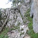 Einstiegsstelle Rampe/Rinne mit Stellen I und II/UIAA auf den ersten Westkamm vom Schaffelberg/Klettergarten<br />Archivbild von der Tour Latschenköpfel (23.08.2024)