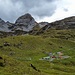 Rückblick zur Urner Alp Rindermatt mit den vielen Gebäuden