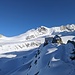 La Cabane de Tracuit, Bishorn e Weisshorn visti dal punto in cui si sbuca in cresta, al termine del canalino attrezzato