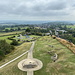Crich Stand - Blick vom Turm. Hinten ist das Depot des National Tramway Museum zu sehen, dahinter der Ort Crich.