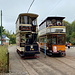 Unterwegs im Crich Tramway Village - Sheffield Corporation No. 74 und Glasgow Corporation Transport No. 22 beim "Kreuzen" in der Station Wakebridge. Auch der an der Stange ("Pole") hängende "Token" ist zu erahnen.