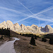 kurz nach der Regensburger Hütte präsentieren sich die Geislerdolomiten in voller Montur