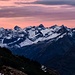 Rosa Himmel über den Allgäuer Hochalpen mit Marchspitze (2609 m) und Großem Krottenkopf (2656 m), dem höchsten "Allgäuer".