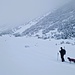 Blick ins Tal hinein und die Schneemenge nahm ständig zu und auch der Nebel