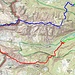 Die Route im Überblick: rotes Kreuz = Start am Bärenwirt, blaues Kreuz = Stahlhaus, grünes Kreuz = Bikedepot am Gasthof Abfalter 