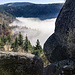 Ostwärts weiter, nach einer kurzen Einsattelung führt der Pfad urig hoch auf die wunderschöne Kammlinie der benachbarten Falkenfelsen-Fortsetzung. Blick in den Talschluss.