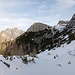 Der zuerst angestrebte Gipfel ist zusammen mit der Aufstiegsrinne sichtbar.