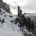 Ich folge einer Gamsspur, die auf dem unter den Felsen verlaufenden Steig zu erkennen sind.