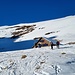 Verriegeltes Chammhüttli mit abgegangenem Schneebrett links davon