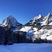 bereits höher angestiegen, nochmaliger Blick zum "Dreigestirn" - mit dem Quartier Brunni-Brunniweid