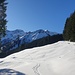 hier gehts kurz auf einen Fahrweg, der wohl im Sommer zur Säckelalpe führt, die Skiroute verlässt diesen aber wieder und geht rechts in den Wald rein, dann den Nordostrücken hoch ....