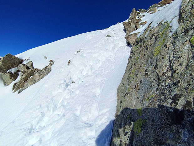 Rückblick zum steilsten Stück (über 50°)