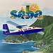 Bei Zion’s Hill - Hier befindet sich der kleine Flughafen der Insel Saba, der durch seine extrem kurze Start- und Landebahn nur für kleine Flugzeuge geeignet ist. Entsprechend ist vor dem Gebäude auch eine Twin Otter "PJ-WIL" abgebildet. "PJ-WIP" mit dem offenbar neueren WinAir-Farbschema landet derweil live nebenan...