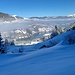 Tiefblick auf den leicht abgesenkten Lungerersee im anfangs noch schattigen Aufstieg.