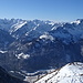 Panorama Ponten: Gaishorn und Rauhhorn, im Hintergrund der Allgäuer Hauptkamm vom Hochvogel bis zum Großen Daumen, rechts Nebel über dem Illertal, davor der Bschießer