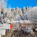 <b>Parcheggiata l’auto al parcheggio P1, nella pineta, alle 8:05 inizio l’escursione, con gli sci in spalla. Dopo 180 m lineari pervengo alle cinque casette di legno di Tecchio (1287 m) dove si trovano altri posteggi. </b>