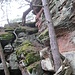 Etwas Klettern konnte ich am südlichen Hirschbergfelsen aber doch, indem ich hier seitlich steil am Felsen abstieg, im Rückblick fotografiert (T3).