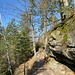 Unterwegs zwischen Purkartický les und Ostroh/Rudolfův kámen - Einmal mehr an Felsen entlang.