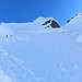 Rückblick zur zuerst versuchten Aufstiegsmöglichkeit. Der verschneite Grat hatte sich als zu schwierig erwiesen.
