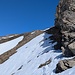 Ich stieg auf bis zur Orgel, wo westseitig die Aufstiegsroute fast aper war, und somit gut zu Fuss begehbar. Nur ein ganz kurzes Stück im Trittschnee musste absolviert werden.