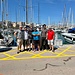 Unsere Crew beim Check Out in Palma mit Markus, Dominik, Dennis, David und Daniel. In Bildmitte der Skipper Jürg Ambühl. 