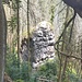 Sicht auf den kleinen Lithostein. Er ist der Hauptgruppe nördlich vorgelagert und bergseitig kaum 12m hoch.