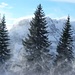 Bregenzerwald-Hirschberg - Blick zur Wand des Kanisfluh bei Schneegestöber