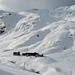 Alpe Val Beiva in den frisch verschneiten Hängen oberhalb von Bivio