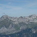 Alpstein mit den vier Grossen: Säntis (links mit Wölkchen), davor Wildhuser Schafberg, weiter rechts Moor, ganz rechts Altmann.