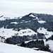 Der bewaldete Kamm der Brandegg mit dem Dürrspitz, wo die Abfahrt nach Gibswil hinunter durch die gut sichtbaren Schneisen richtig startet.