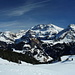 Aussicht am Wendepunkt des Wanderwegs. Panorama vom Lohner links zum Gletscherhorn rechts.
