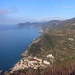 Vista dal santuario: le 5 terre, da Riomaggiore a Monterosso, sullo sfondo il promontorio di punta Mesco